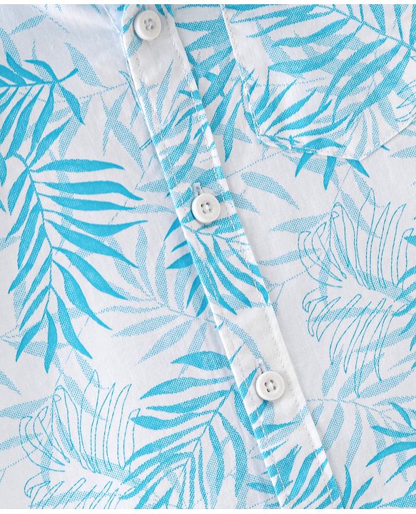 Babyhug 100% Cotton Knit Half Sleeves Tropical Print Printed Shirt - White & Blue