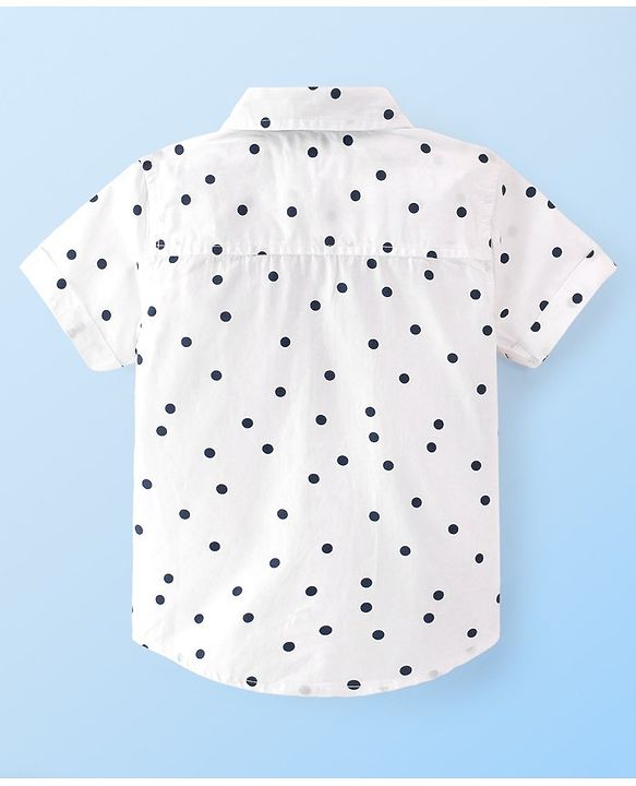 Babyhug Cotton Woven Half Sleeves Regular Collar Shirt with Bow Polka Dot Print - White