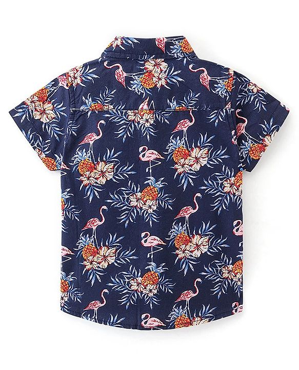 Babyhug Cotton Woven Half Sleeves  Floral Printed Shirt - Blue