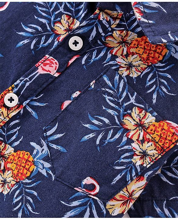 Babyhug Cotton Woven Half Sleeves  Floral Printed Shirt - Blue