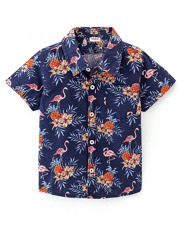 Babyhug Cotton Woven Half Sleeves  Floral Printed Shirt - Blue