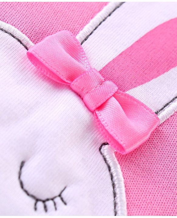 Babyhug Cotton Knit Full Sleeves Footed Sleep Suit Heart Print & Bunny Embroidery - Pink