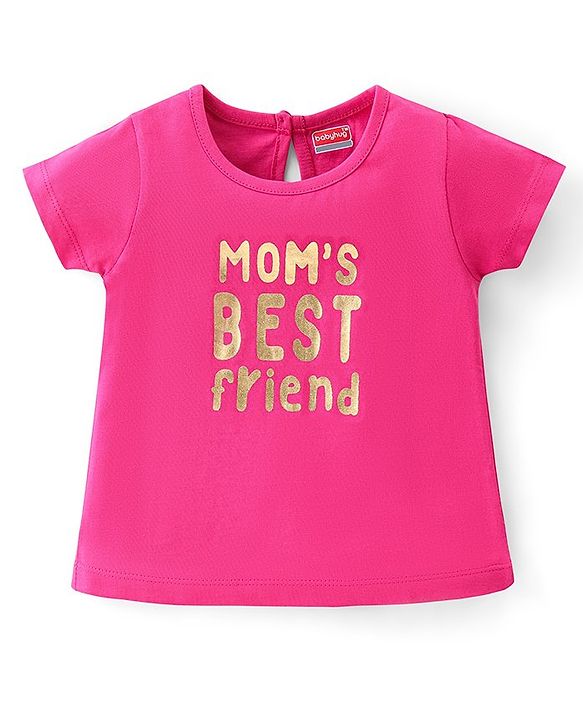 Babyhug Cotton Half Sleeves Top With Text Graphics - Pink