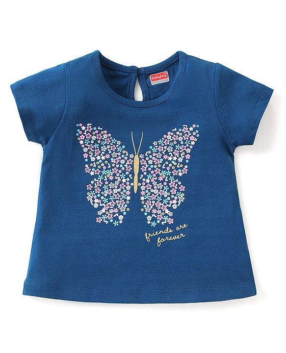 Babyhug Cotton Knit  Half Sleeves T-Shirt with Butterfly Print - Blue