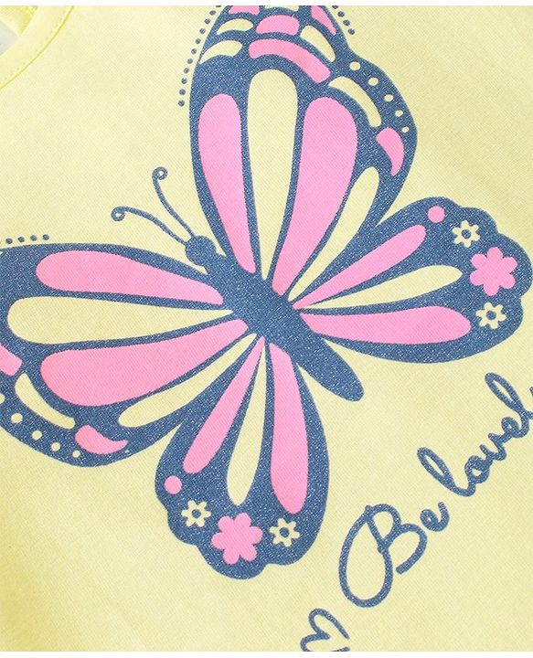 Babyhug Cotton Knit Half Sleeves Top with Butterfly Print - Cream
