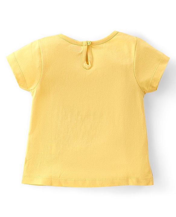 Babyhug Cotton Knit Half Sleeves Top With Butterfly Glitter Graphics - Yellow