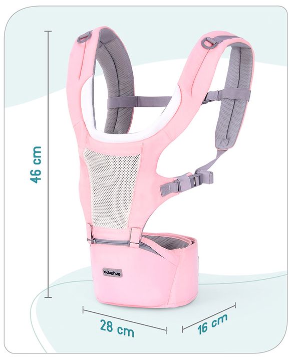 Babyhug Adore 5-in-1 Hip Seat Baby Carrier: Ergonomic, Breathable fabric, Padded straps, Foldable headrest, Secure waist belt, 5 carry positions, and storage pockets for babies up to 15 kg-Green