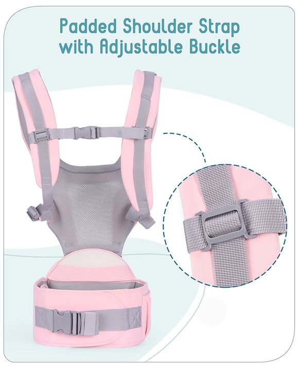 Babyhug Adore 5-in-1 Hip Seat Baby Carrier: Ergonomic, Breathable fabric, Padded straps, Foldable headrest, Secure waist belt, 5 carry positions, and storage pockets for babies up to 15 kg-Green