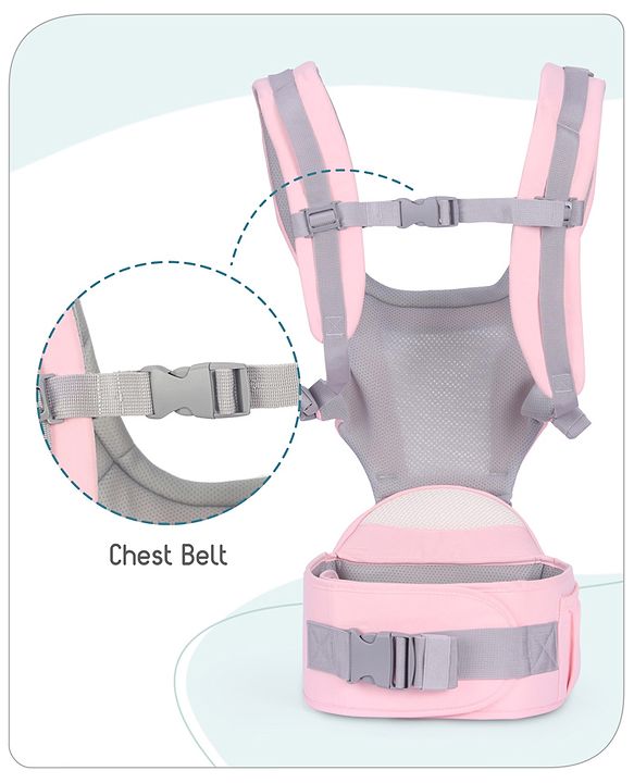 Babyhug Adore 5-in-1 Hip Seat Baby Carrier: Ergonomic, Breathable fabric, Padded straps, Foldable headrest, Secure waist belt, 5 carry positions, and storage pockets for babies up to 15 kg-Green