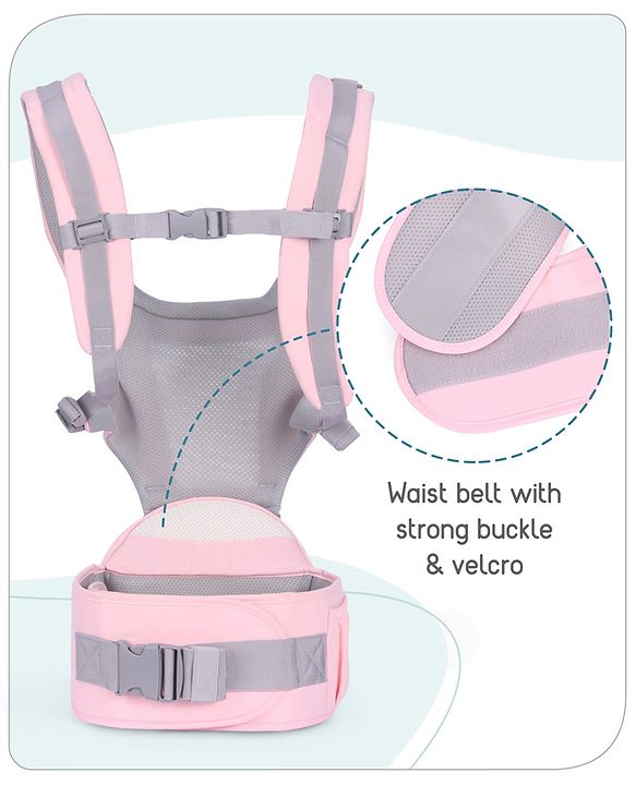 Babyhug Adore 5-in-1 Hip Seat Baby Carrier: Ergonomic, Breathable fabric, Padded straps, Foldable headrest, Secure waist belt, 5 carry positions, and storage pockets for babies up to 15 kg-Green