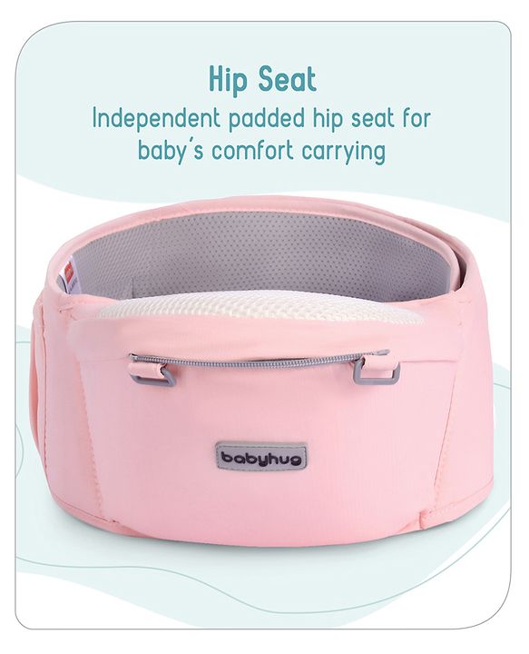 Babyhug Adore 5-in-1 Hip Seat Baby Carrier: Ergonomic, Breathable fabric, Padded straps, Foldable headrest, Secure waist belt, 5 carry positions, and storage pockets for babies up to 15 kg-Green
