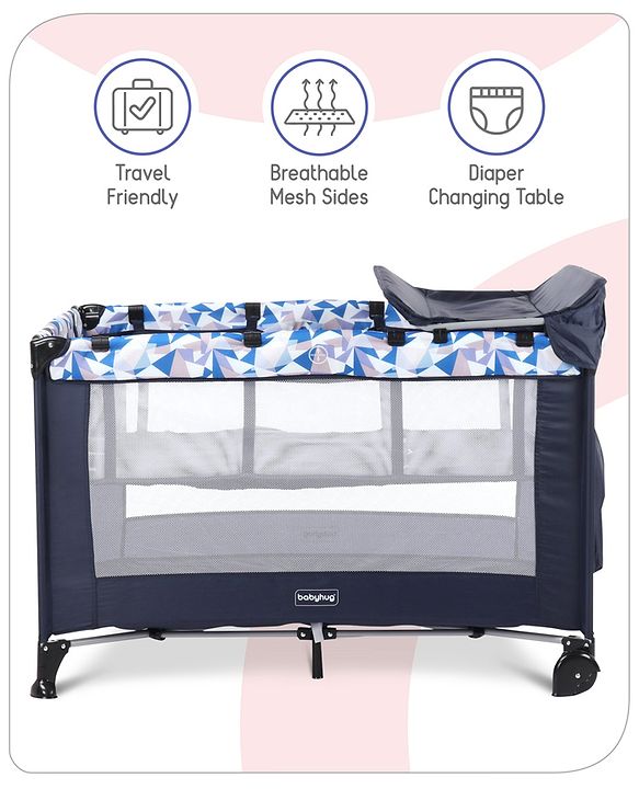 Babyhug Bouyant 3 in 1 Playpen cum Cot with Mosquito Net - Dark Blue