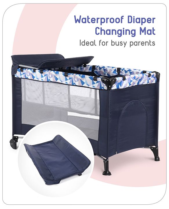 Babyhug Bouyant 3 in 1 Playpen cum Cot with Mosquito Net - Dark Blue