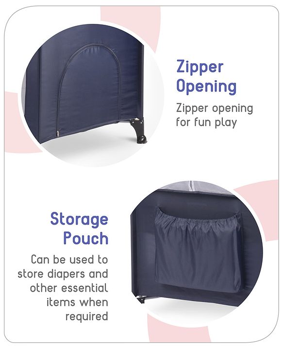 Babyhug Bouyant 3 in 1 Playpen cum Cot with Mosquito Net - Dark Blue
