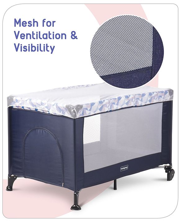 Babyhug Bouyant 3 in 1 Playpen cum Cot with Mosquito Net - Dark Blue