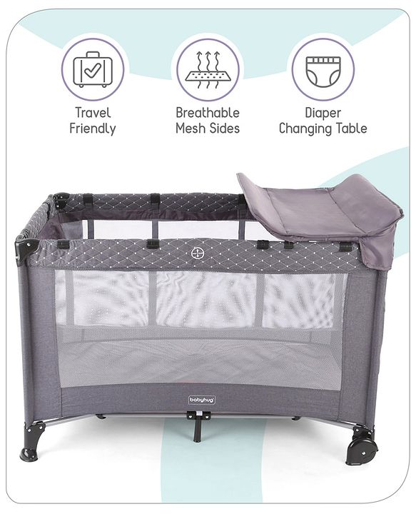 Babyhug Bouyant 3 in 1 Playpen cum Cot with Mosquito Net - Dark Blue