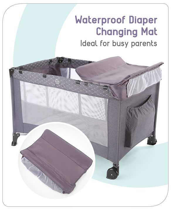 Babyhug Bouyant 3 in 1 Playpen cum Cot with Mosquito Net - Dark Blue