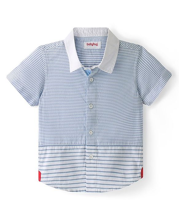 Babyhug Cotton Half Sleeve Striped Shirt -  Blue
