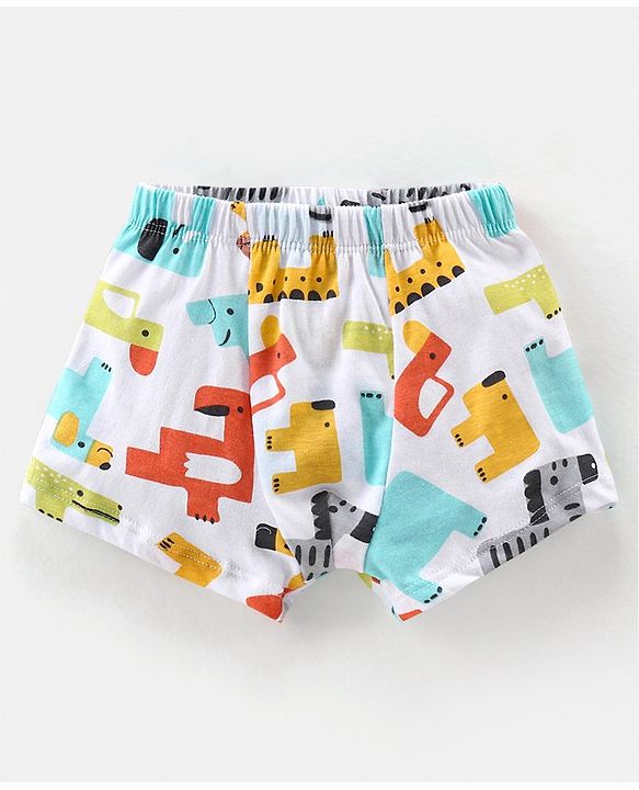 Babyhug 100% Cotton Antibacterial Trunks Wild Animal Print Pack of 3 -Multicolour