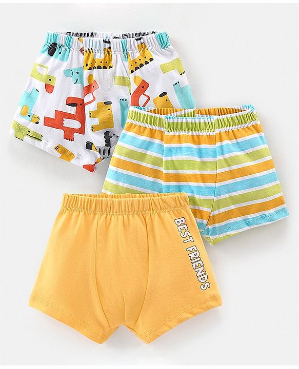 Babyhug 100% Cotton Antibacterial Trunks Wild Animal Print Pack of 3 -Multicolour