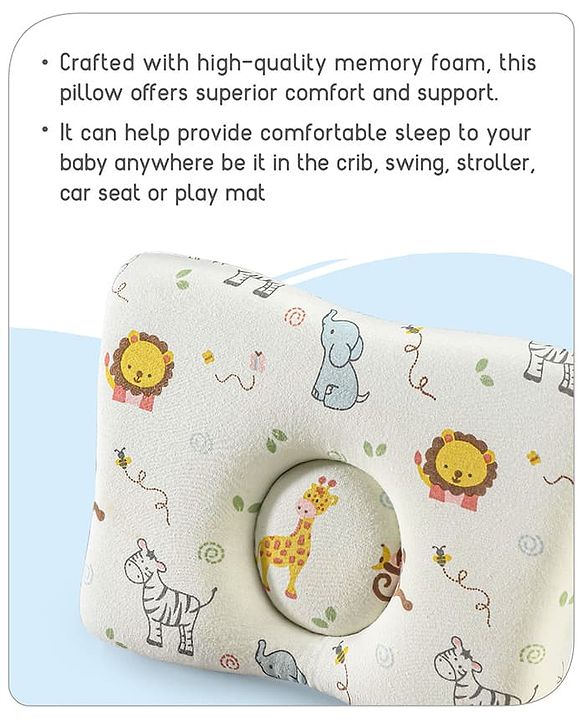 Babyhug Premium Rectangular Memory Foam Head Shaping Baby Pillow Princess Castle Theme- Pink| Prevents Flat-Head Syndrome| Firm and Supportive| Supports Neck and Shoulders| Soft Breathable Fabric| Washable| Travel Friendly| Suitable for New Born