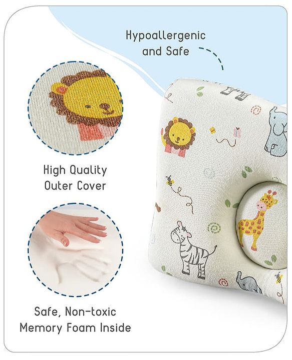 Babyhug Premium Rectangular Memory Foam Head Shaping Baby Pillow Princess Castle Theme- Pink| Prevents Flat-Head Syndrome| Firm and Supportive| Supports Neck and Shoulders| Soft Breathable Fabric| Washable| Travel Friendly| Suitable for New Born