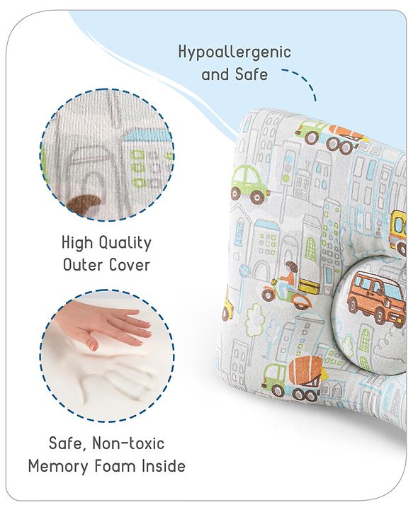 Babyhug Premium Rectangular Memory Foam Head Shaping Baby Pillow Princess Castle Theme- Pink| Prevents Flat-Head Syndrome| Firm and Supportive| Supports Neck and Shoulders| Soft Breathable Fabric| Washable| Travel Friendly| Suitable for New Born