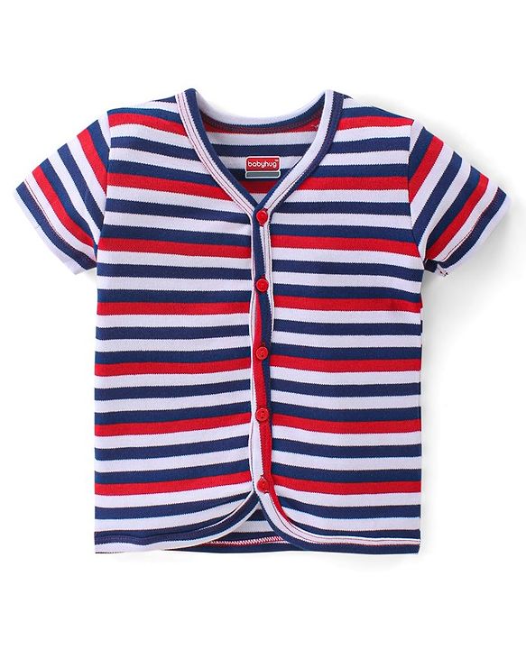 Babyhug 100% Cotton Interlock Knit Half Sleeves Antibacterial Vest Stripes & Penguin Pack Of 3 - Multicolor