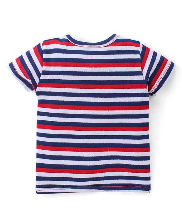 Babyhug 100% Cotton Interlock Knit Half Sleeves Antibacterial Vest Stripes & Penguin Pack Of 3 - Multicolor