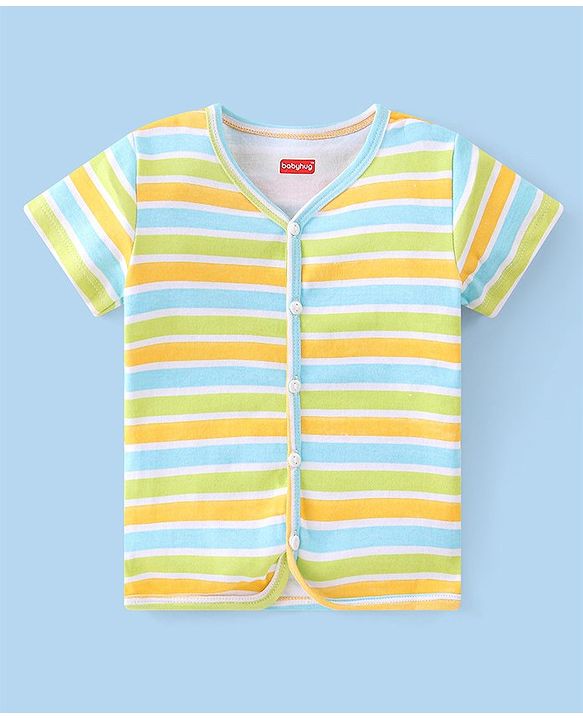 Babyhug 100% Cotton Knit Half Sleeves Striped & Zebra Print Vests Pack of 3 - Multicolour