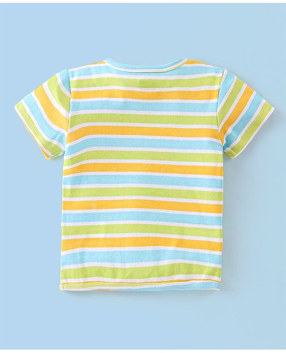 Babyhug 100% Cotton Knit Half Sleeves Striped & Zebra Print Vests Pack of 3 - Multicolour