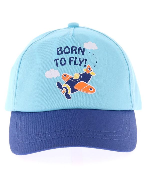 Babyhug Cotton blend Summer Caps Helicopter Print- Sky Blue