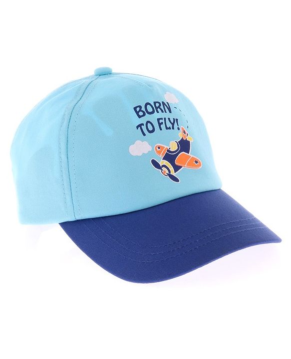 Babyhug Cotton blend Summer Caps Helicopter Print- Sky Blue