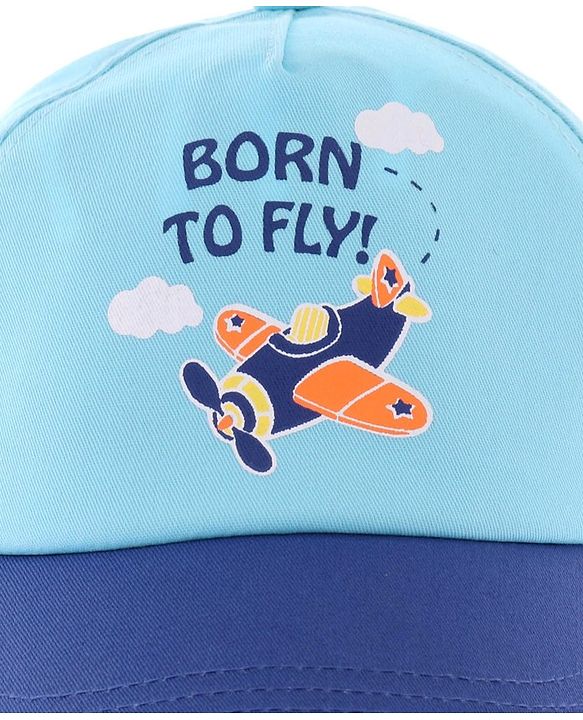 Babyhug Cotton blend Summer Caps Helicopter Print- Sky Blue
