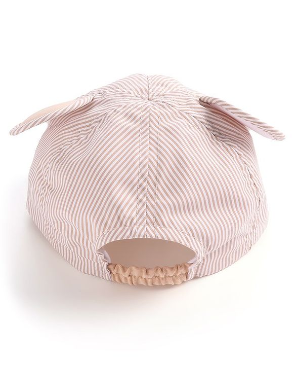 Babyhug Cotton Blend Woven Summer Cap Teddy Theme Striped -  Beige