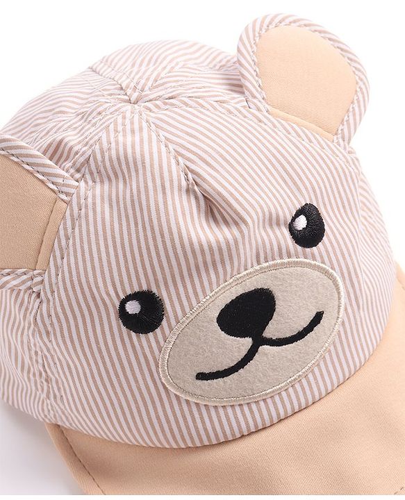 Babyhug Cotton Blend Woven Summer Cap Teddy Theme Striped -  Beige