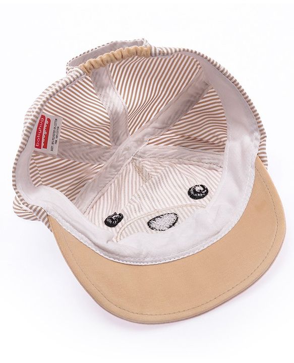 Babyhug Cotton Blend Woven Summer Cap Teddy Theme Striped -  Beige