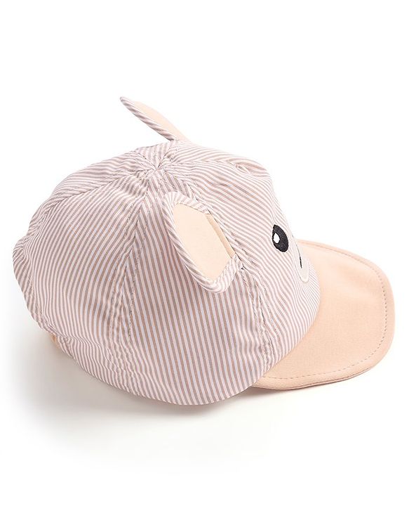 Babyhug Cotton Blend Woven Summer Cap Teddy Theme Striped -  Beige