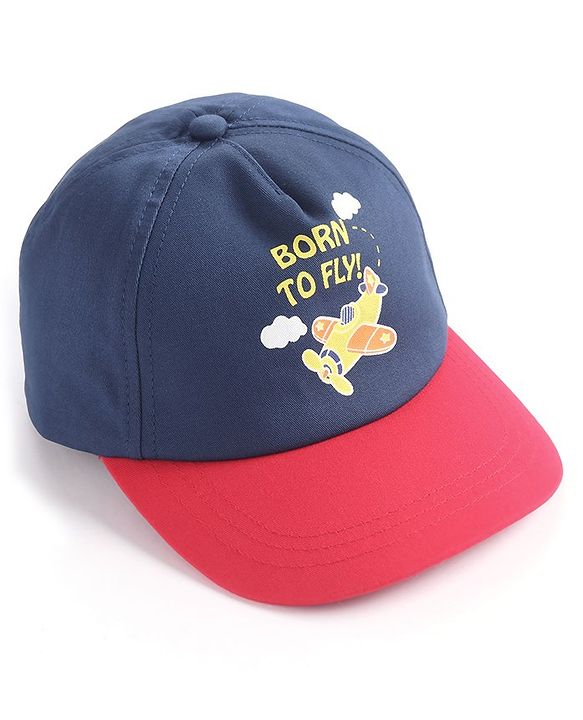 Babyhug Cotton Blend Summer Cap Helicopter Print- Navy Blue