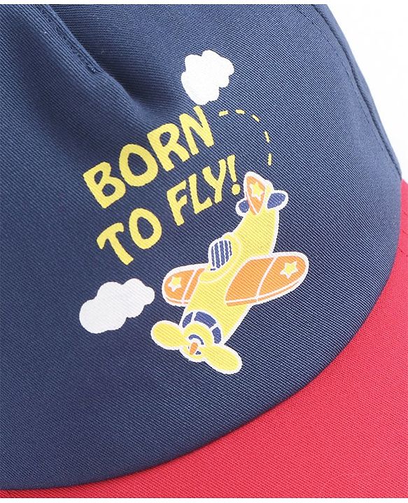 Babyhug Cotton Blend Summer Cap Helicopter Print- Navy Blue