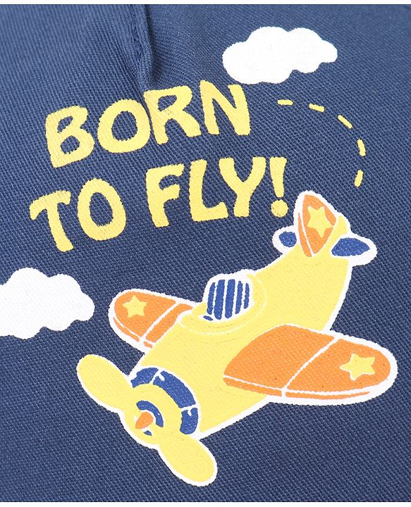 Babyhug Cotton Blend Summer Cap Helicopter Print- Navy Blue