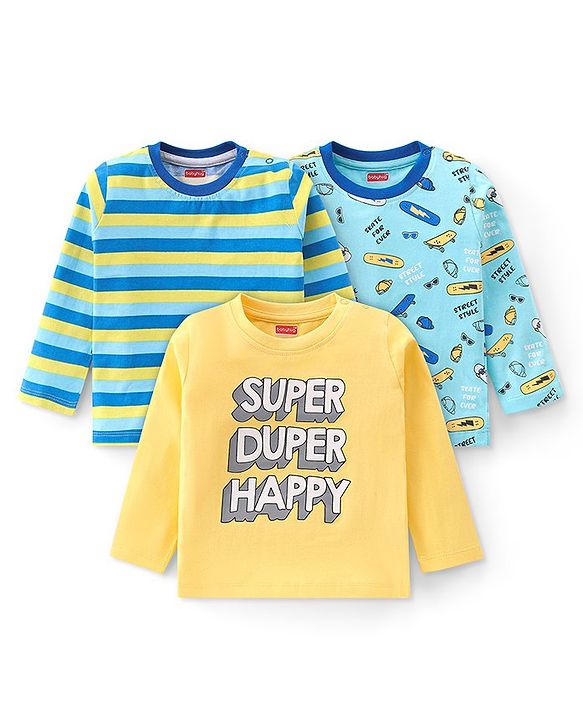 Babyhug 100% Cotton Knit Full Sleeves T-Shirt With Skateboard Graphics Pack Of 3 - Multicolour