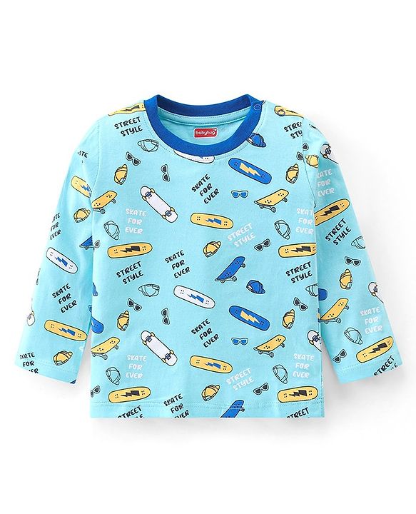 Babyhug 100% Cotton Knit Full Sleeves T-Shirt With Skateboard Graphics Pack Of 3 - Multicolour