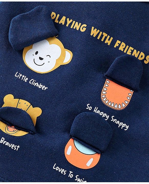 Babyhug 100% Cotton Half Sleeves Onesie Animal Patch - Navy Blue
