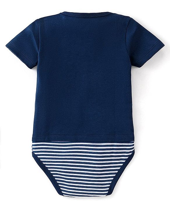 Babyhug 100% Cotton Half Sleeves Onesie Animal Patch - Navy Blue