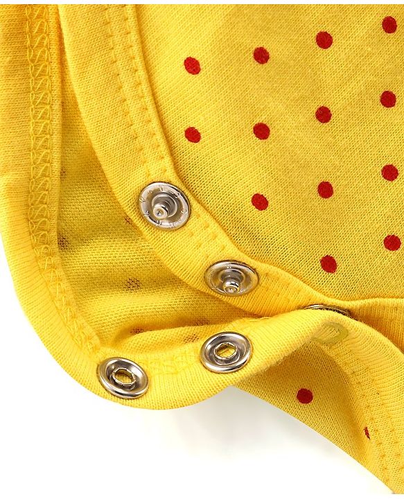 Babyhug 100% Cotton Singlet Sleeves Onesies With Polka Dots - Yellow