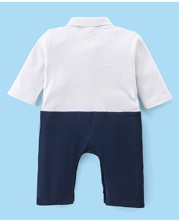 Babyhug Cotton Knit Full Sleeves Party Romper With Stripe  - Navy Blue