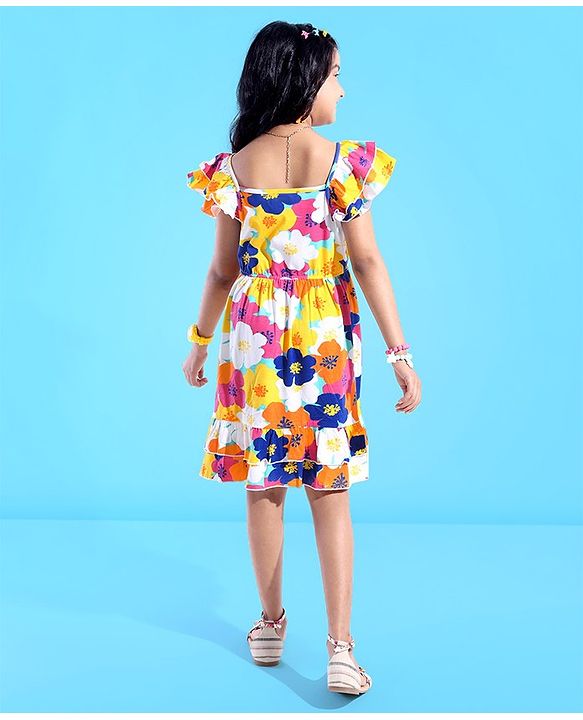 Pine Kids 100% Cotton Sleeveless Frock Floral Printed - Limpet Shell