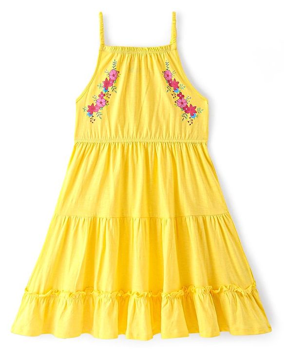 Pine Kids 100% Cotton Knit Sleeveless Frock Floral Print - Aspen Gold