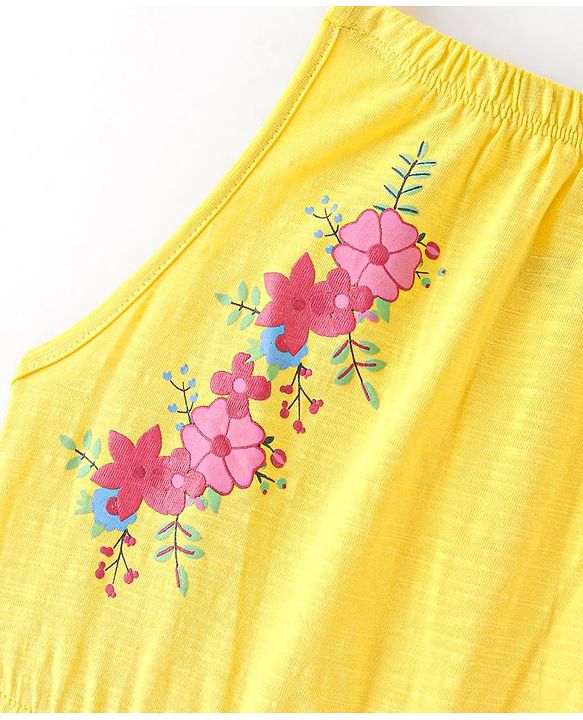 Pine Kids 100% Cotton Knit Sleeveless Frock Floral Print - Aspen Gold